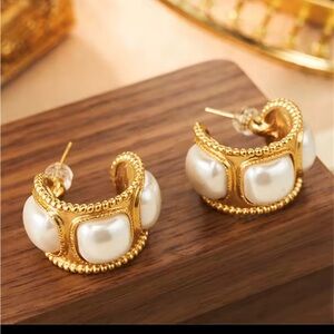 Gold Pearl Accent Hoop Earrings - Elegant Women’s Jewelry